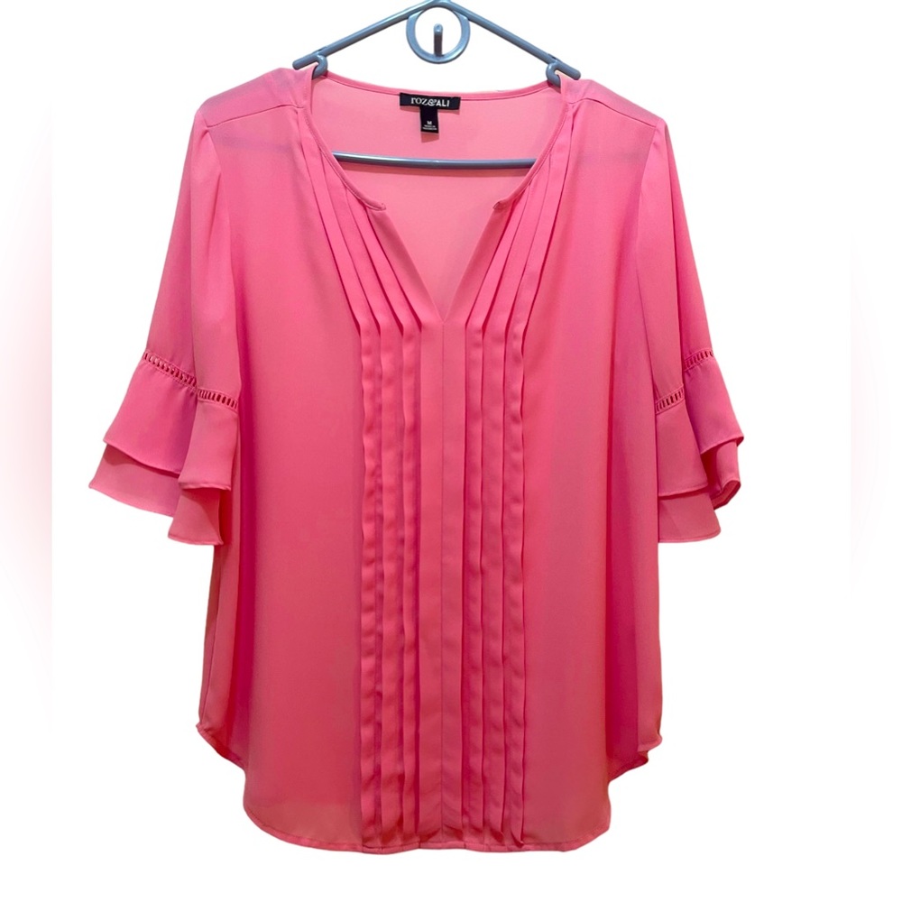 Roz&Ali Semi-Sheer Pink Blouse, Size M